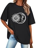 Trendy Queen Womens Graphic Tees Oversized Casual Tops Short Sleeve Loose Fit T Shirts Going Out Cute Summer Tops 2025 BlackMP L