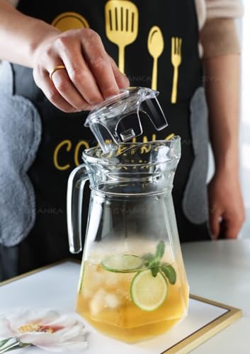 Image of Wringo Premium Diamond Glass Water Jug - 1.8 LTR, Transparent, Hot Cold Water Glass Pitcher with Lid Water Jug, Iced Tea, Milk and Juice Beverage Carafe, Lemon Jug 1800ML (WQ-15)