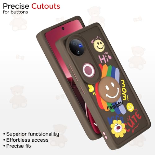 Image of Pikkme Back Cover for Vivo Vivo T4R 5G / iQOO Z10R 5G / Vivo V50 5G / V50e 5G | Soft Silicone| Cute Rainbow Smile & 3D Cartoon Flower Design | Shockproof Raised Camera Protection Bumper Case (Brown)