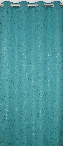 Image of Premium 80-85% Blackout Curtains with Gold Printed Foil Door Curtains 7 Feet Long Set of 2 Pcs Room Darkening Curtains /Parde for Home Decor, Aqua Color Curtain 4x7 feet Parde