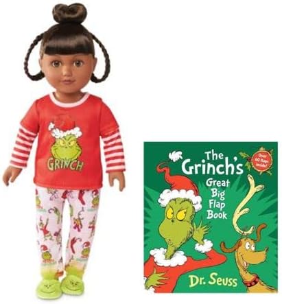 My Life As Grinch Sleepover - Muñeca de Navidad coleccionable de 18 pulgadas con bono (morena oscuromarrón)