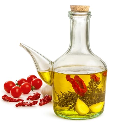 Viste-lo Aceitera cristal barral aceite picante perfumado o aliños vidrio reciclado porrón vino cerveza aceite pizzas dispensador de aliños fabricado en españa de 500ml alcuza semiartesana