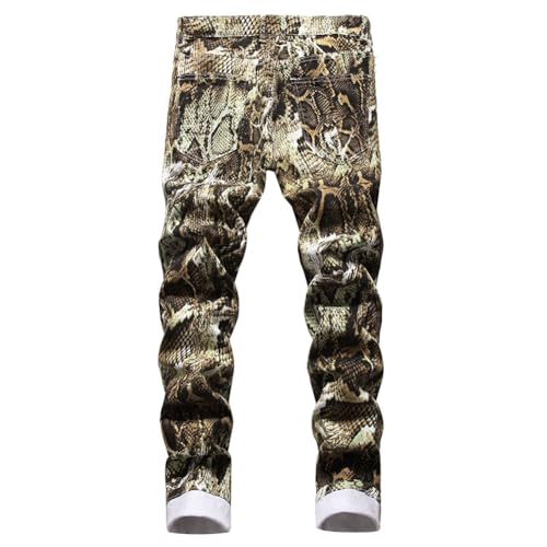 XYGJZ Men's Snake Printed Stretch Skinny Jeans Slim Fit Straight Leg Denim Pants2