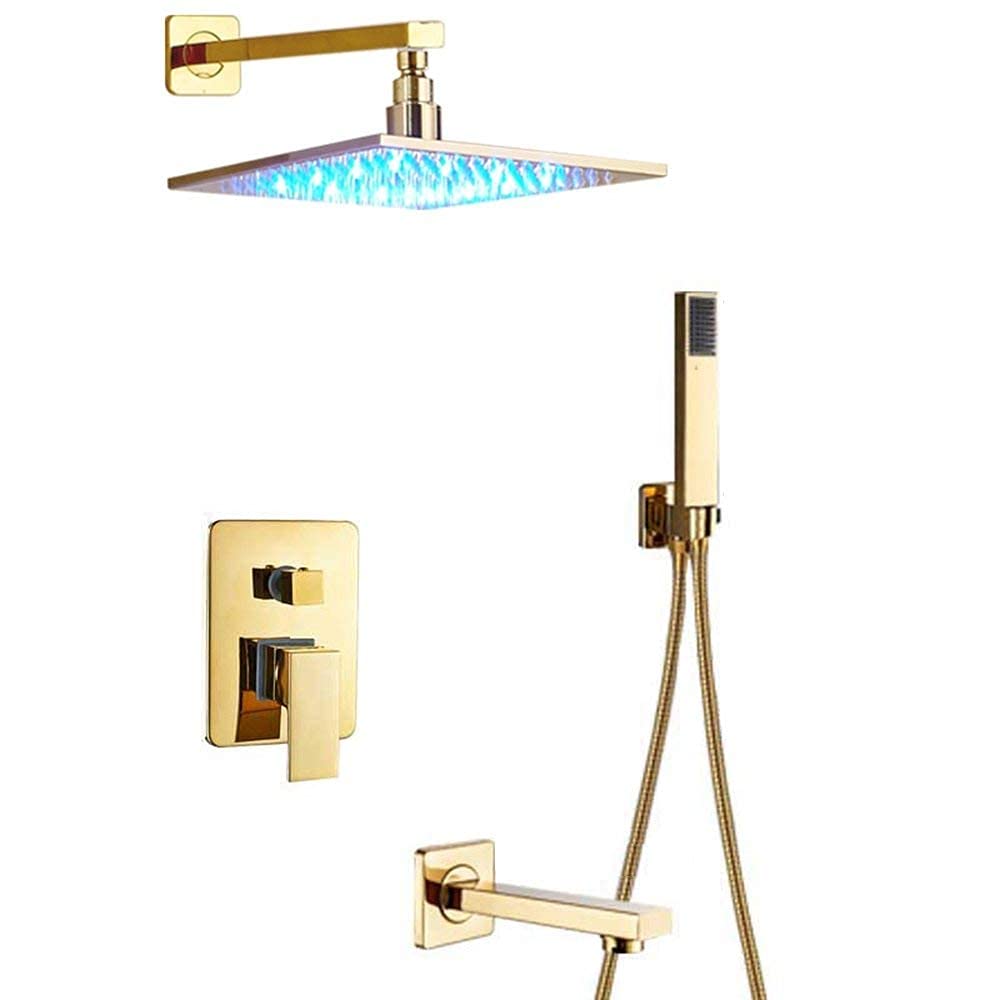 Robinets de douche dissimulés en laiton doré avec ciel de pluie LED