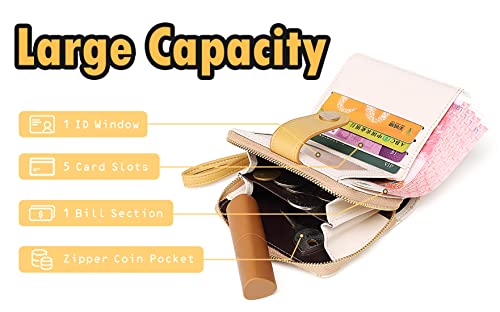 Cat Wallets for Girls, Cute Small PU Leather Wallet Card Holder Coin Purse with ID Window for Women and Girls (Yellow)2