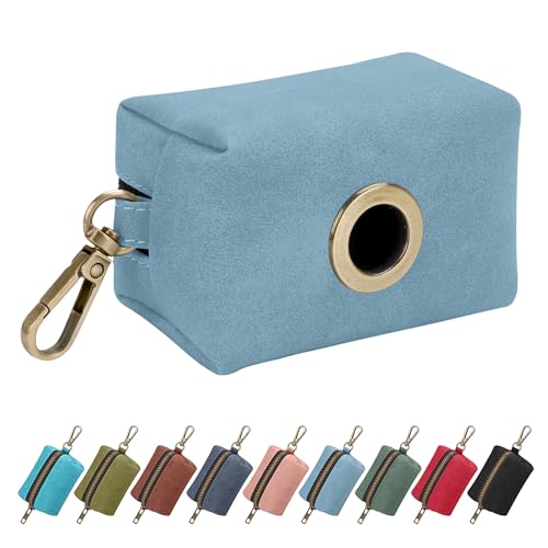 Image of Didog PU Leather Dog Poop Bag Holder, Easy-Pull with Metal Clip, Denim Blue