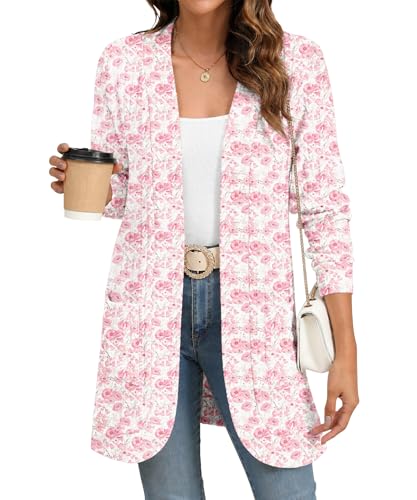 Image of YSYOKOW Cardigan Sweaters for Women Long Sleeve Open Front with Pockets | Long Cardigans for Women Lightweight Soft Casual Dressy Loose Fit Cardigan Sweater with Pockets for Work and Office