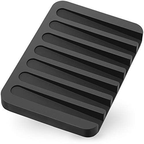 Anwenk Soap Dish for Shower Waterfall Soap Holder Soap Tray Soap Saver Drainer Flexible Silicone for Shower/Bathroom/Kitchen/Counter Top Keep Soap Bars Dry Clean Easy Cleaning-Black 1Pack