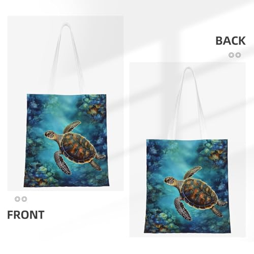Canvas Tote Bag for Women Shoulder Tote Purse Reusable Grocery Bag Sea Turtle Aesthetic Shopping Bags3