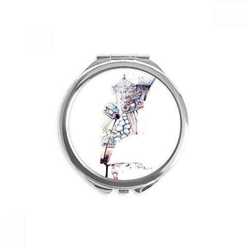 Miroir compact baroque bâtiment aquarelle peinture portable miroir de maquillage rond multicolore