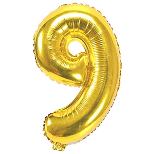 Image of Golden 32 Inches 9 Numbers Shape Large Big Foil Helium Balloons For Party Decorations In Happy Birthday Anniversary Office Items Materials Set Pack, 1 Piece