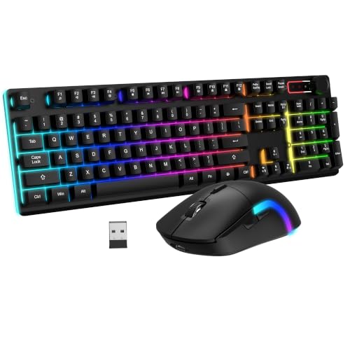 ULSOU Wireless Gaming Keyboard and Mouse Combo, Mechanical Feel(Black) | Rechargeable Full Size Keyboard with 3150mAh Battery and 3-Level DPI Gaming Mouse, RGB Backlit, Rechargeable, for PC,Computer