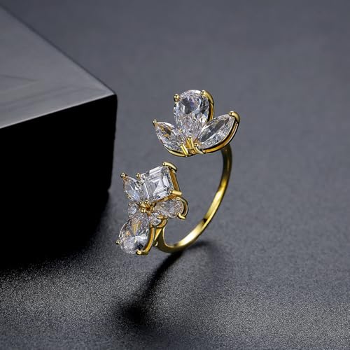 D Color VVS1 Clarity Moissanite Open Rings for Women in 14K Gold, Adjustable Statement Ring, Engagement or Wedding Gift for Her, Special for Celebrations4