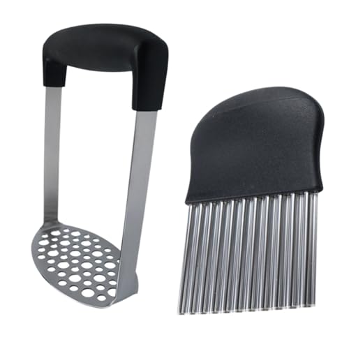 DINHEAROM 2pezzi Grattugia e Tagliapatate Schiacciaaglio Schiacciapatate Tritapatate Dolci Utensili Da Cucina Da Ondulata Facile Impugnatura Ergonomica Per e