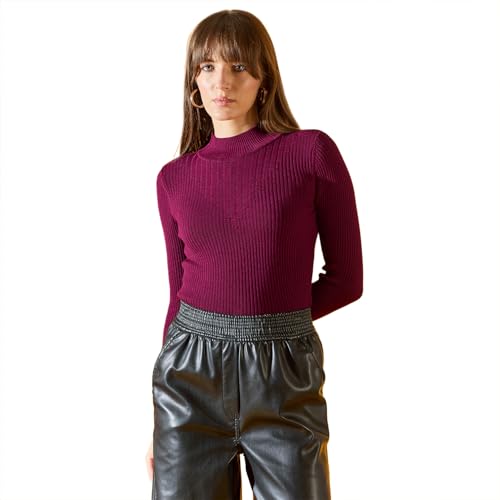 Image of 98 Degree Women Pure Cotton High Neck Sweater Has A Full Sleeve & Straight Hem-AW25AZG1156-BLACK