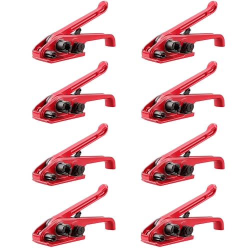 Image of Poly Strapping Tensioner & Cutter Manual Banding Tools Windlass for 1 /2 inch -3 /4 inch Width Polyester Polyproplyn Strap（Red-8 Pack）