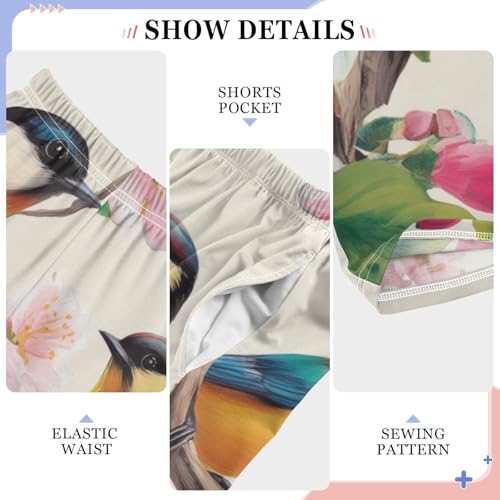 Bird Peach Flowers Boys Long Pants Soft Trousers Elastic Waist Kids Lounge Bottoms with Pockets S-XL4