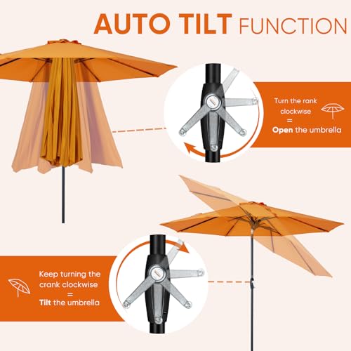 Image of Tempera Patio Market Outdoor Table Umbrella with Auto Tilt and Crank, Large Sun Umbrella with Sturdy Pole & Fade Resistant Canopy, Easy to Set