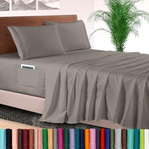 Elegant Comfort 4-Piece Bed Sheet Set - Luxury Bedding 1500 Premium Hotel Quality Microfiber, All Around Elastic 18-24 Inches Deep Fitted Sheet- Extra Deep Pocket Sheets, Twin/Twin XL, Grey
