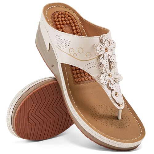 HARENCE Wedge Sandals for Women Dressy: Comfortable Cushion Footbed Walking Platform Shoes Summer Casual Womens Flip Flops