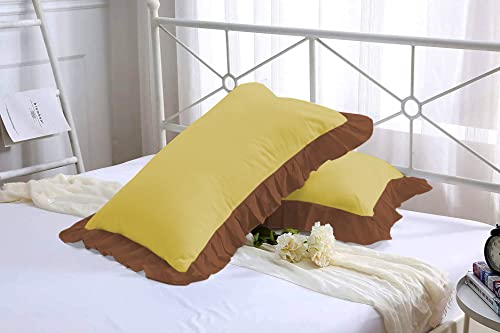 Image of YRM Bedding's Ruffle Beautiful Pillow Cover | Super Soft Elegant Premium Microfiber Frill Pillow Cover Set of 2 (17 inchx27 inch Inches) (Gold /Chocolate Brown)