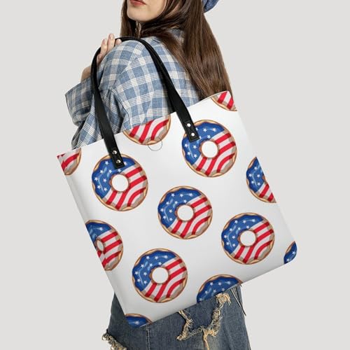 Sac à main shopper beignet drapeau américain grand format 39x39cm - 2
