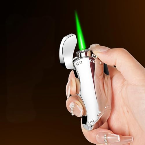 Encendedor mini metálico recargable con llama verde miniatura 2