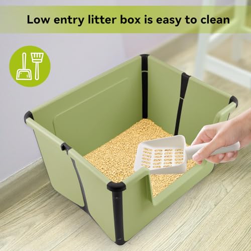 Arenero plegable grande para gatos con pala y entrada baja miniatura 5