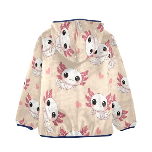 Cute Axolotl Pattern with Hearts Toddler Fleece Jacket Girl Boys Hooded Fleece Jacket Coat Warm Outwear Zip-up 3-10T2