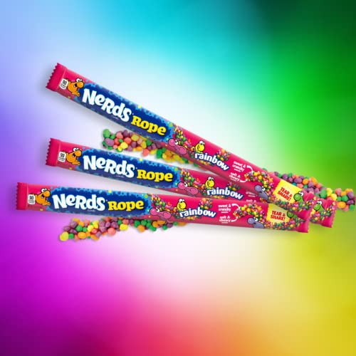 Nerds Rainbow Rope, Fruit Flavored Gummy Candy Rope Covered With Nerd Candies, Individually Wrapped Treat With Lollipop Accessory, Pack Of 3 #TOP3