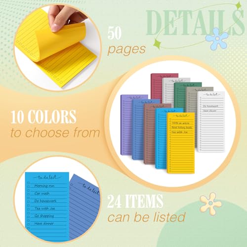 Image of Censen 10 Pack 500 Sheets to Do List Notes Daily Checklist Notepad with 50 Sheets Undated Memo Pad Color Block Shopping List Weekly Plan Notepad Organizer Planners(Assorted Color,Lined)