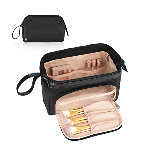 Travel Makeup Bag, Small Cosmetic Bag with Wide Opens, Two Opening Makeup Pouch, Portable Makeup Organizer Bags for Women Girls