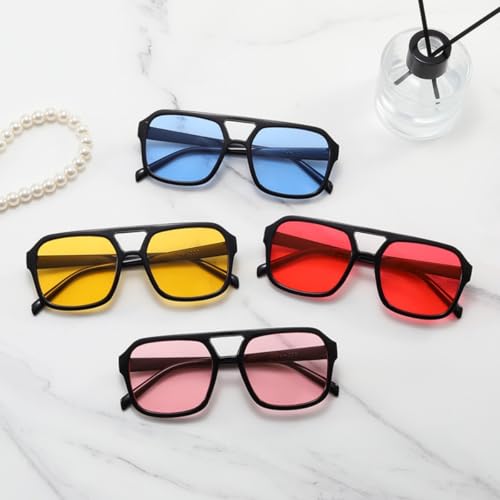 Image of Retro 70s Square Aviator Sunglasses Women Men Vintage Rectangle Sunglasses Flat Frame Trendy Shades