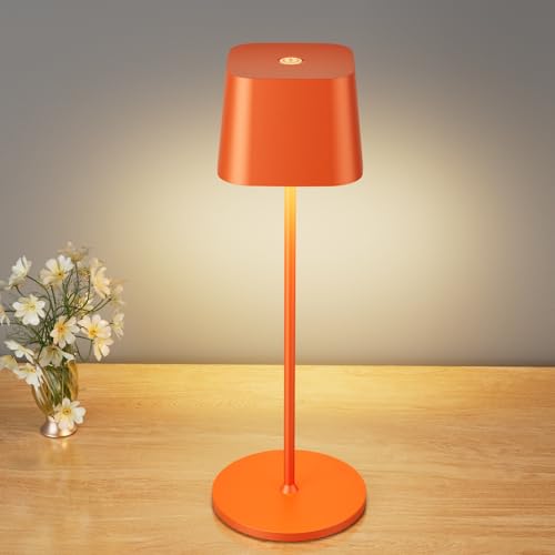 brightower Tischlampe Kabellose, Wiederaufladbar 3 Farben(3000-6000K) LED Tischleuchte,Dimmbare Akku Tischlampe Für Innen und Aussen mit USB-C,IP54 Wasserdichte Aluminium Tischleuchte,Schwarz (Orange)