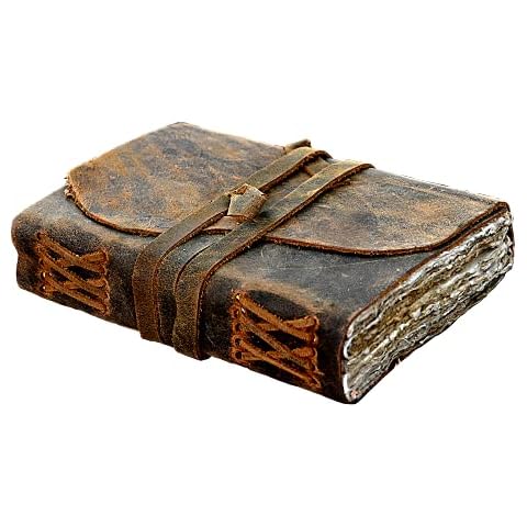 Vintage Leather Journal - Deckle Edge Rustic Paper - Best for Unlined Pages Book of Shadows, leatherbound Grimoire, Junk Notebook, Fantasy Medieval Gifts, Sketchbook, Antique Scrapbook, Calligraphy Cover