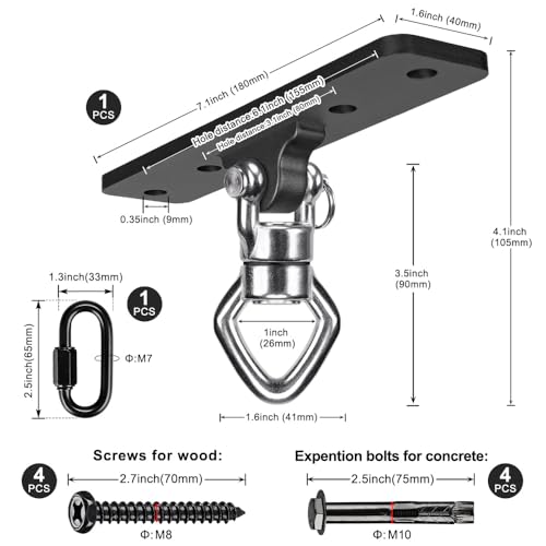 BeneLabel Ceiling Mount Swing Hanger with Bearing 900 LB Capacity Heavy Bag Hanger Stainless Steel Hanging Chair Mount 360° Swing Hardware for Aerial Silks, Punching Bag, Gymnast Ring