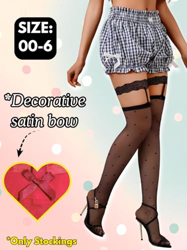 Image of ShawGobow Heart Thigh High Stockings,Petite Size Sheer Mesh Garter Stocking,Sexy Knee Highs For Women Vday Date Fits 00-6