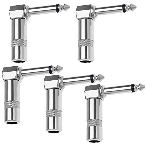 EMSea 5PCS 6.35mm 1/4" 90 Degree Right Angle Audio Plug Solder Jack Connector Adapter for Electric Guitar Mixer Loudspeaker Keyboard KTV Equipment