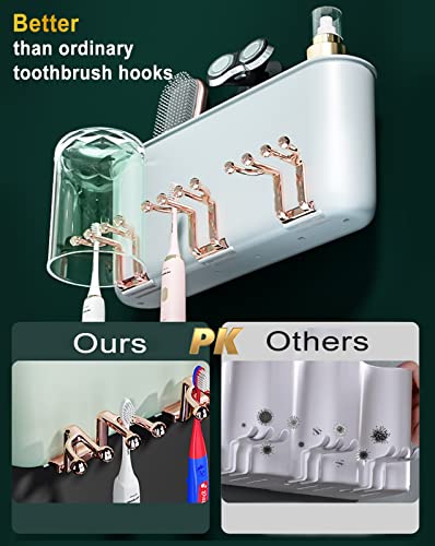 Waycom Toothbrush Holder Wall Mounted-Multifunctional Couple Toothpaste Holder Electric Toothbrush Holder 2 Cups,4 Toothbrush Slots 2 Organizer Storage Compartments(White-2Cups) #TOP2