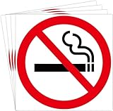 (4 Pack) 4' x 4' Round Bright Highly Visible No Smoking No Cigarette Warning Sign Adhesive Vinyl Decal Label Sticker