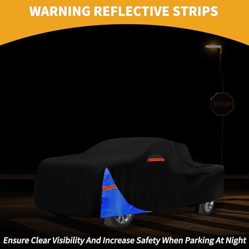 Image of Universal Car Cover Waterproof All Weather 190T Polyester, UV Sun Rain Protection, Fits for Truck Length 221 inch-228 inch, with Left Side Zipper, Black & Blue