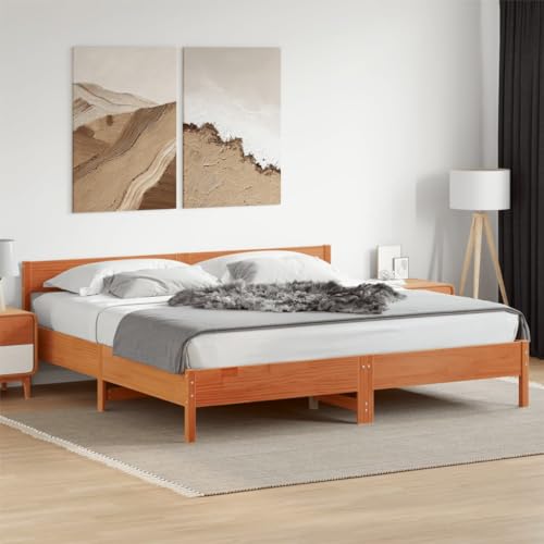 vidaXL Massivholzbett mit Kopfteil, Holzbett mit Sperrholzlatten, Doppelbett für Schlafzimmer, Bett Bettgestell, Wachsbraun 200x200cm Kiefer