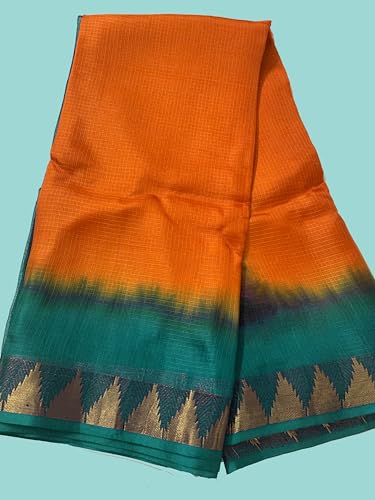 Image of Women's Bhagalpuri Pure Kota Doria Silk Net Saree With Temple Zari Border and Running Blouse Piece