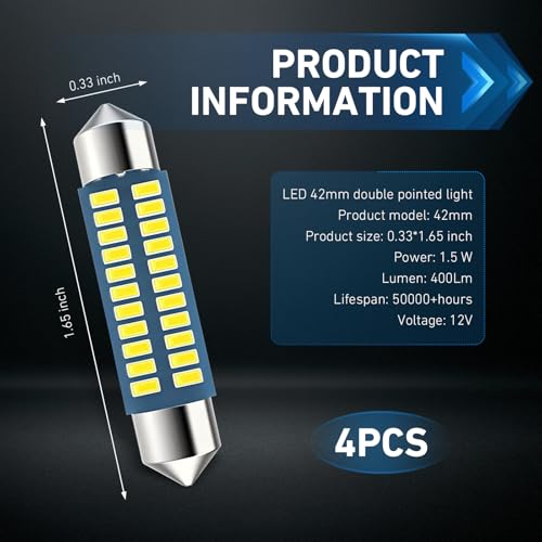 4PCS 578 LED Festoon Bulbs 1.65In 42mm 6000K Blanco miniatura 2
