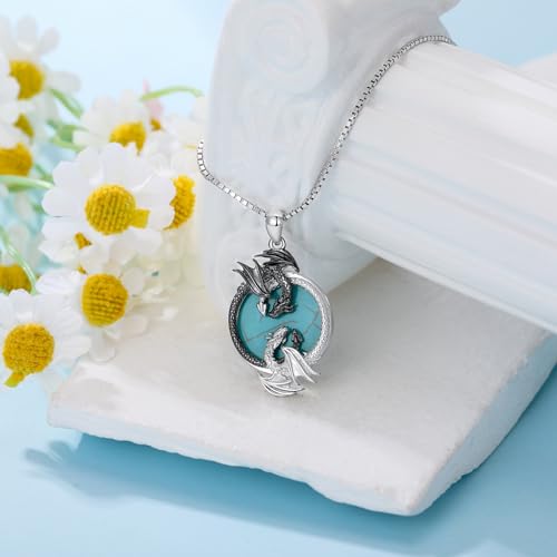 Natural Turquoise Dragon Necklace for Women 925 Sterling Silver Two Dragon Pendant with Genuine Turquoise Jewelry Gifts2