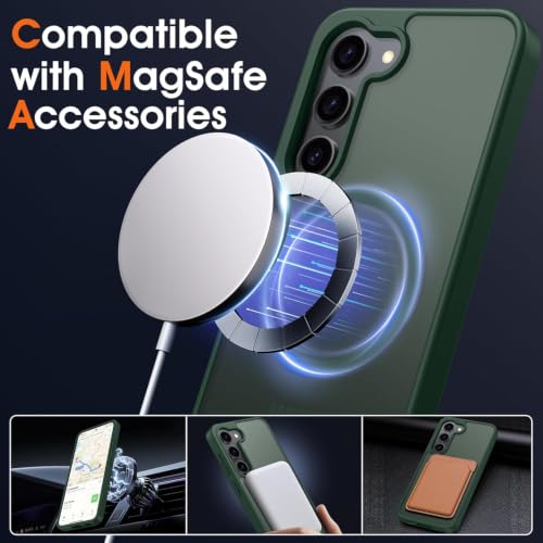 Image of Oterkin Magnetic Case for Samsung Galaxy S24 Plus, Dark Green | Compatible with MagSafe, Matte Frosted Translucent, Shockproof, Military Grade Protection