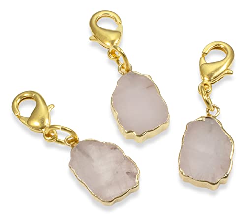 Generic Rose Quartz Clip-On Charm - Pink Stone Purse Charm - Gold Lobster Clasp thumb #2