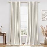 Cream Linen Blackout Curtains 102 Inch Length 2 Panels Set for Living Room Bedroom Back Tab Thermal Insulated 100% Black Out Linen Drapes Room Darkening Window Curtains 102 Inches Long Ivory Natural