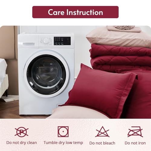 MUXHOMO 5 Pieces Twin XL Comforter Set, Reversible Bed in a Bag Twin XL Size, All Season Bedding Set with Comforter, Flat Sheet, Fitted Sheet, Pillowcases & Shams, Burgundy & Rose Gold by MUXHOMO - Used condition - Image 8