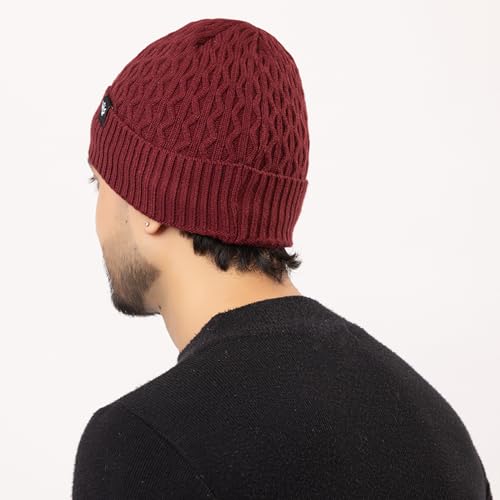 Image of AMOLDO Unisex Woolen Beanie Cap | Warm Winter Hat - Zigzag Design
